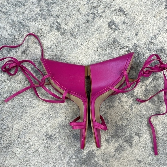 New Schutz Deonne Casual Nappa Leather Sandal Fuchsia Pink Wedge Wrap Sz 7 - Picture 11 of 14